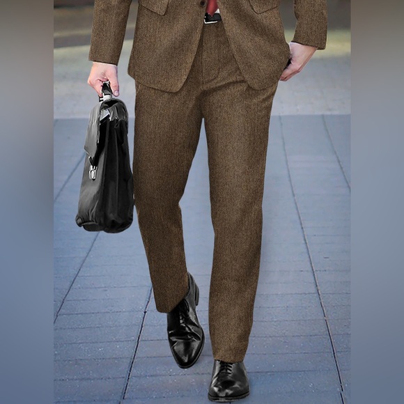 Rust Herringbone Tweed Vest and Pants - Picture 3 of 12